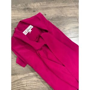 Talbots Vintage 100% Silk Pussy Bow Tie Neck Blouse Magenta Pink Womens 8